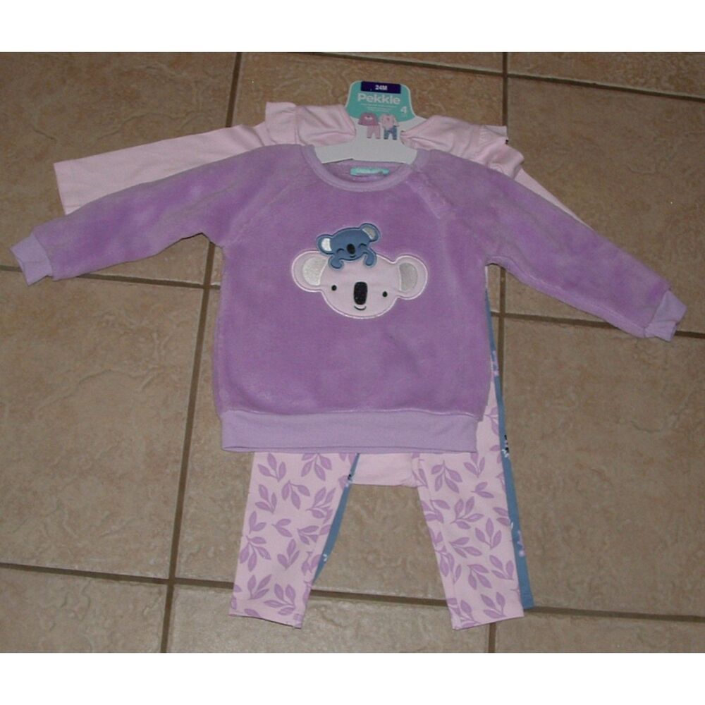 NEW NWT Girls Sz 24 Months Purple KOALA BEAR Shirts & Leggings 4 Pc Set PEKKLE
